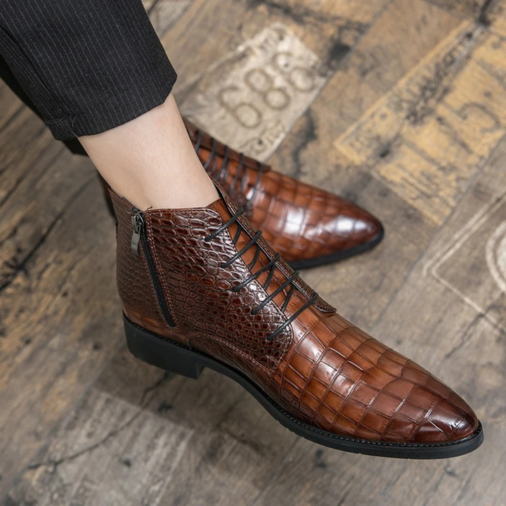 The Orvieto Men’s Crocodile Pattern Faux Leather Ankle Boots - Brown