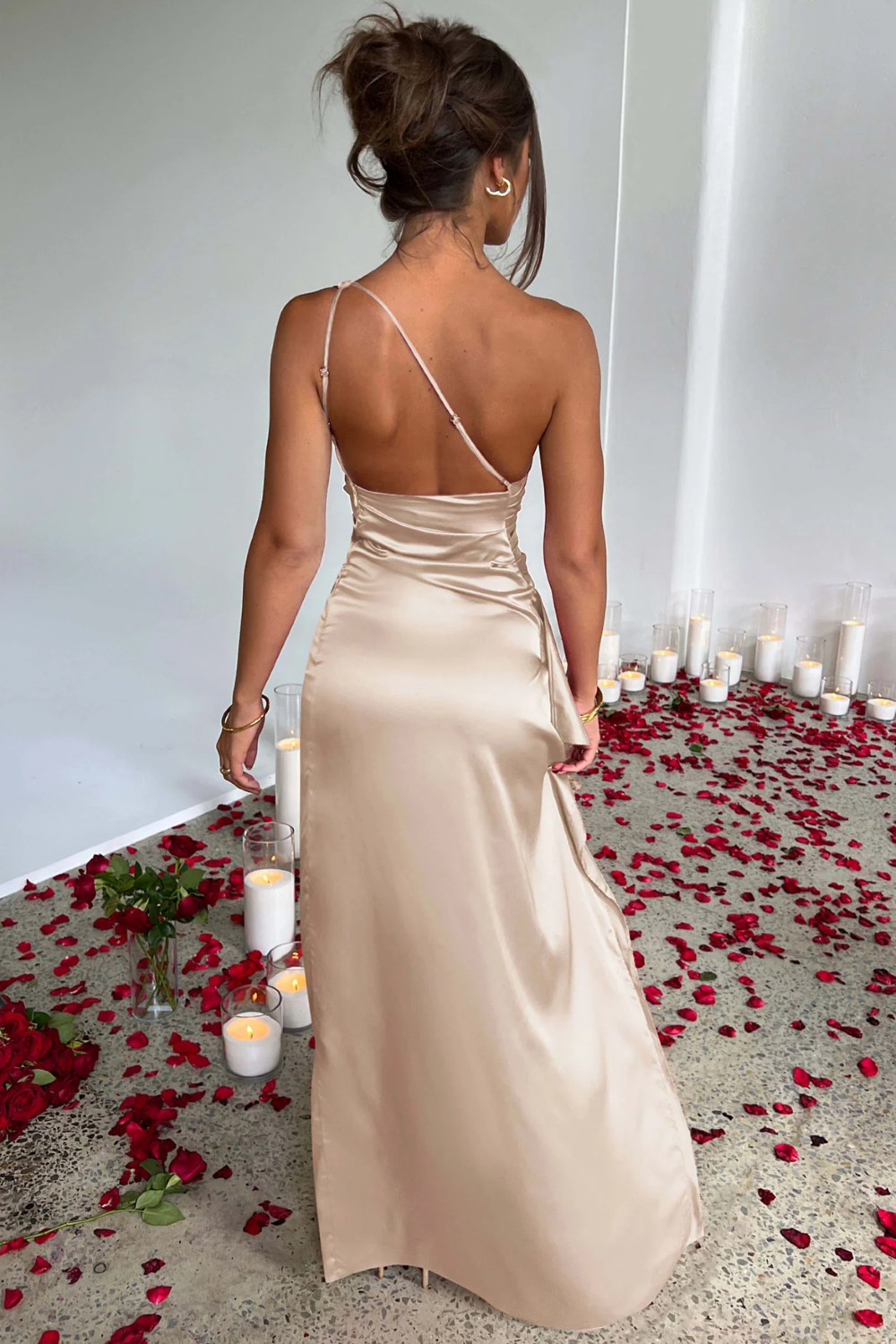 Women's Satin One Shoulder Maxi Dress