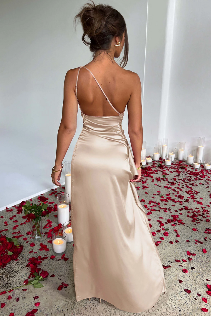 Women's Satin One Shoulder Maxi Dress