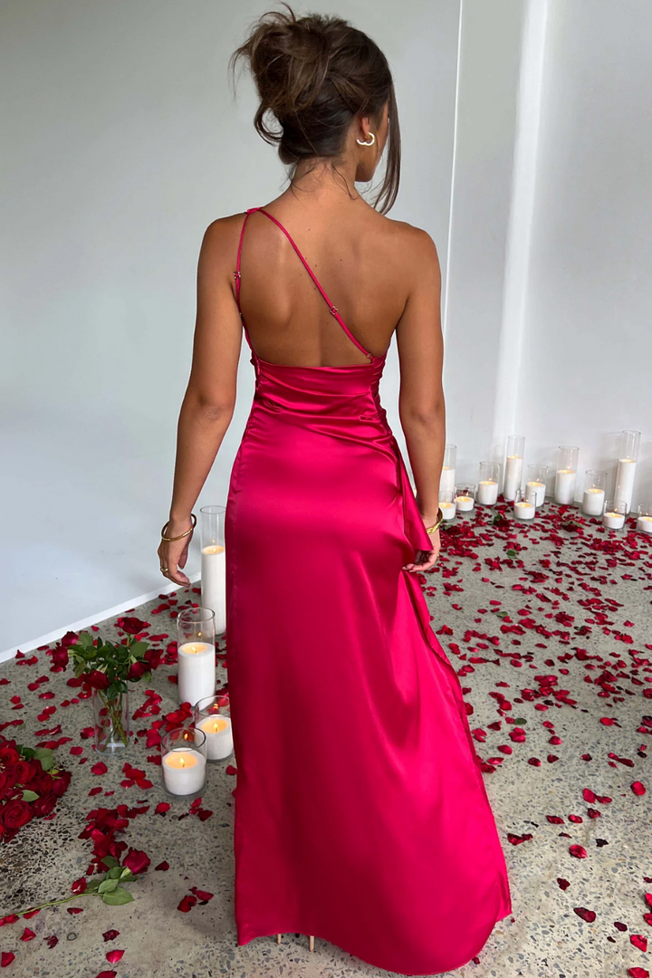 Women's Satin One Shoulder Maxi Dress