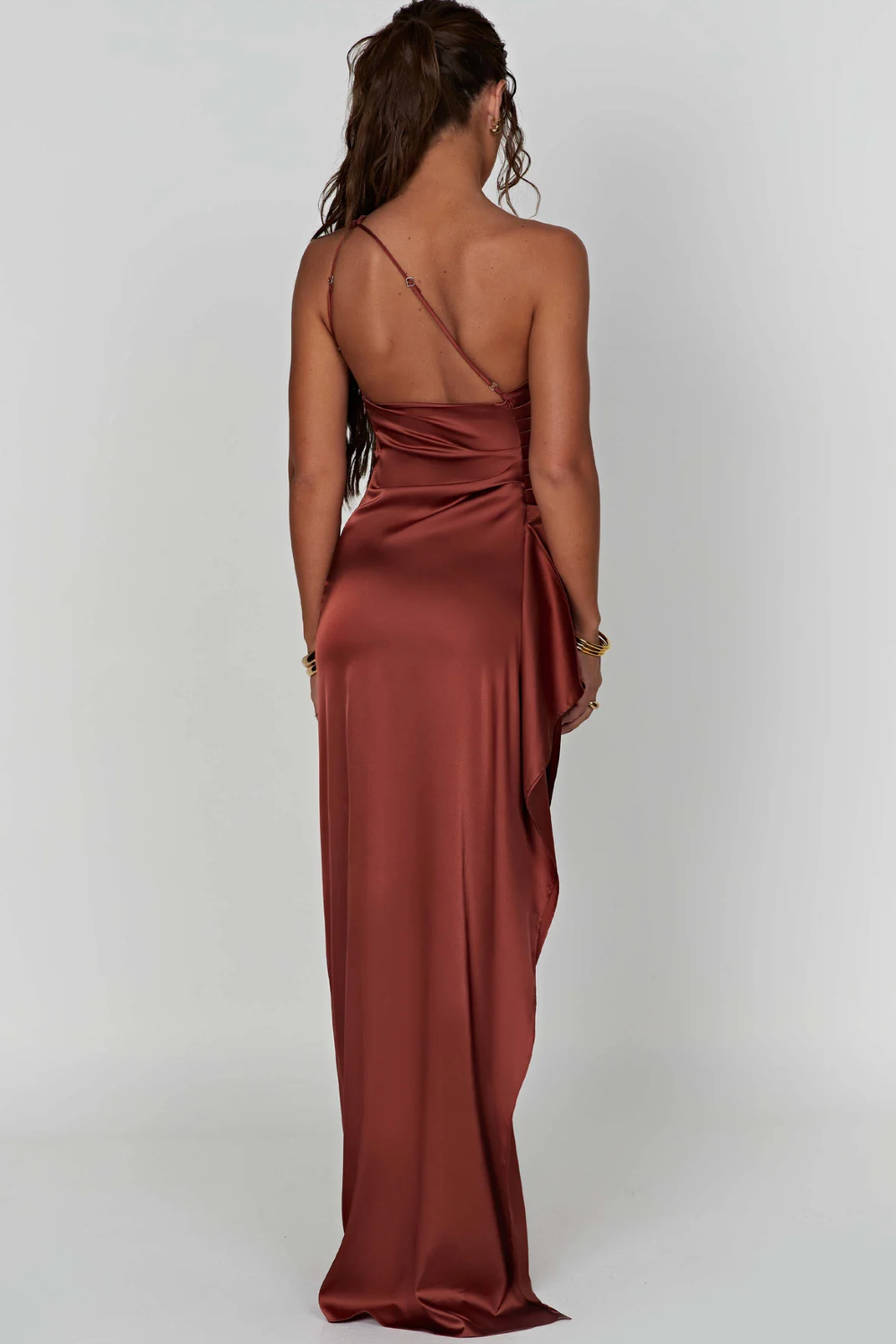 Women's Satin One Shoulder Maxi Dress
