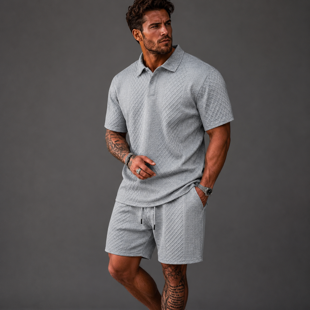 Men’s Summer Jacquard Polo & Shorts Set – Lightweight Beach Outfit - The Surrey
