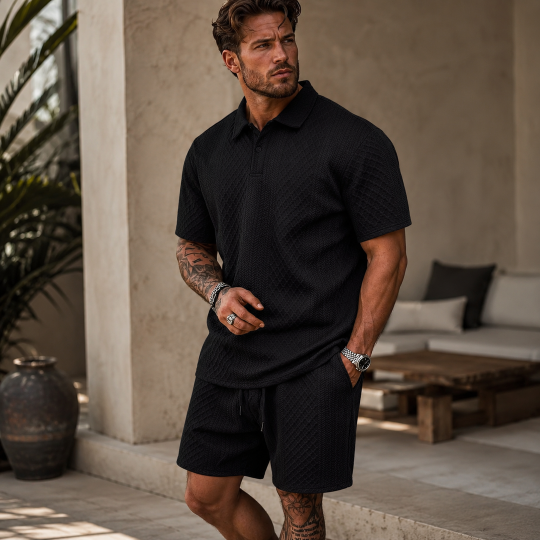 Men’s Summer Jacquard Polo & Shorts Set – Lightweight Beach Outfit - The Surrey