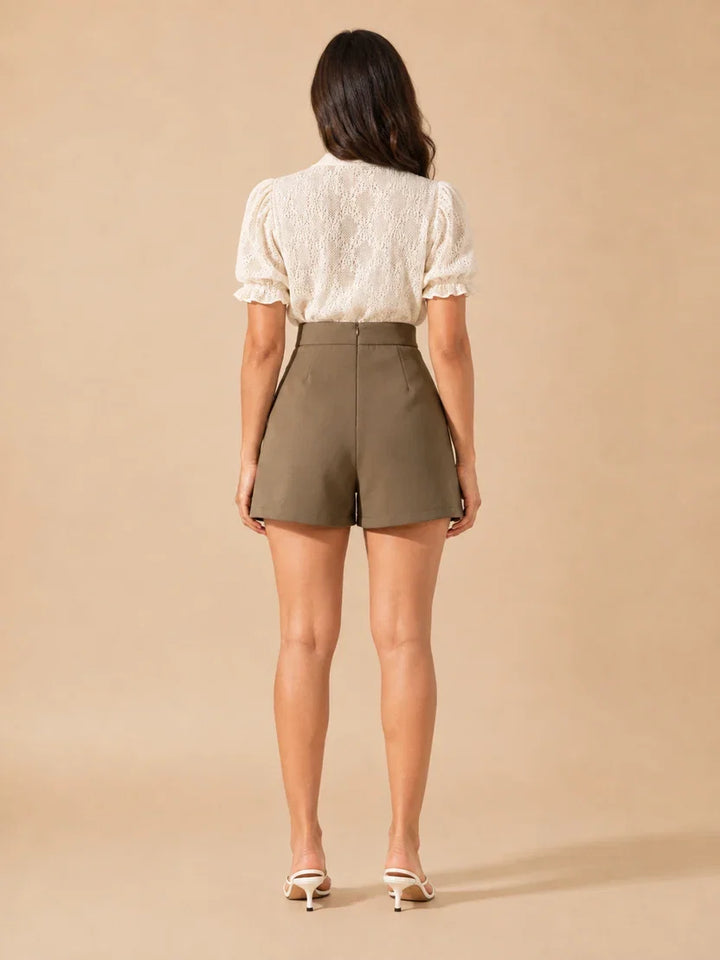 Women's High Waist A Line Shorts with Double Button Detail