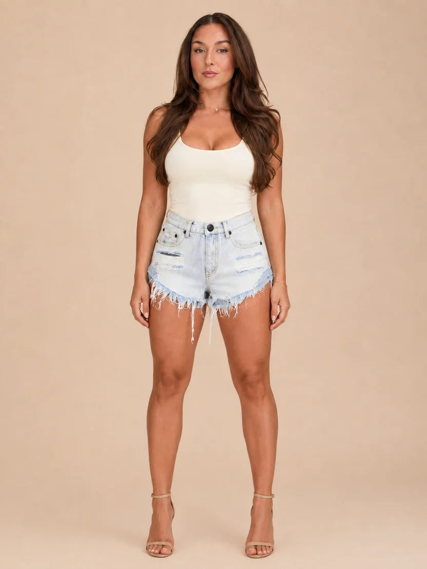 Women's Distressed Denim Shorts with Raw Hem