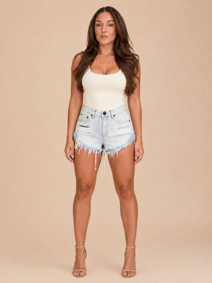 Women's Distressed Denim Shorts with Raw Hem