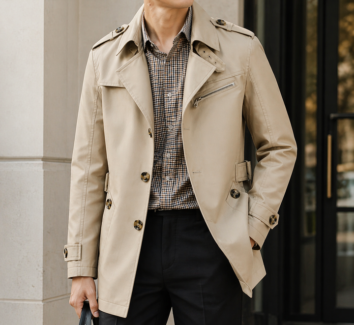 The Riomaggiore Men's Slim Notched Collar Single Breasted Trench Coat