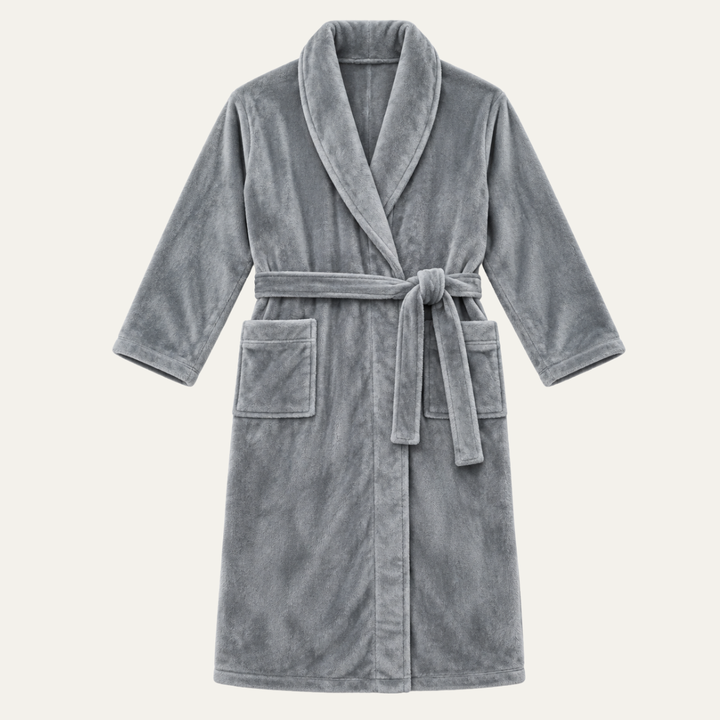 The Hungerford Men's Gray Fleece Hooded Bathrobe with Belt and Pockets