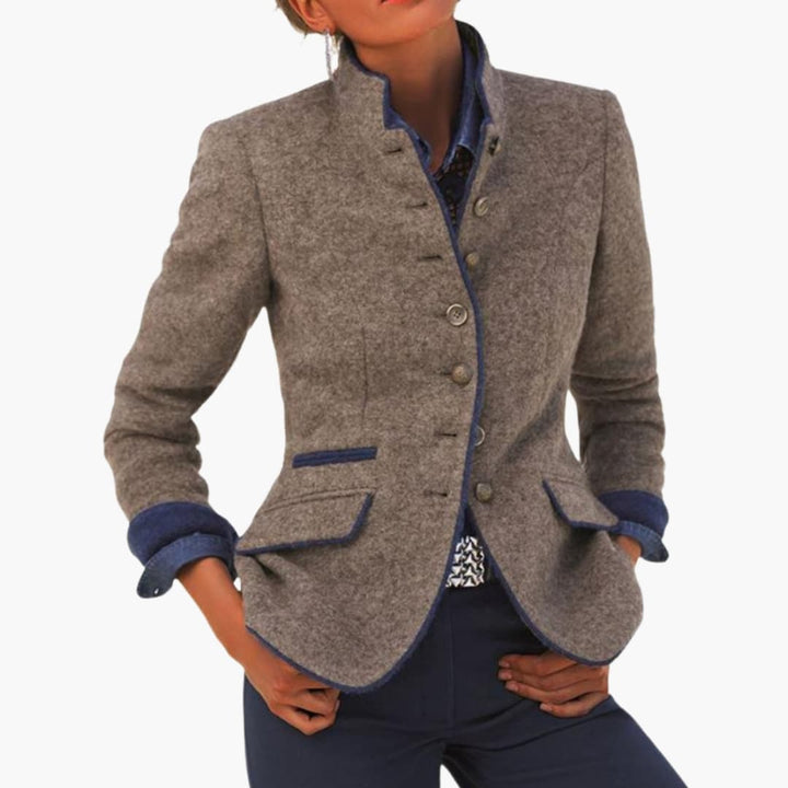 Women's Brown Lapel Blazer with Button Front