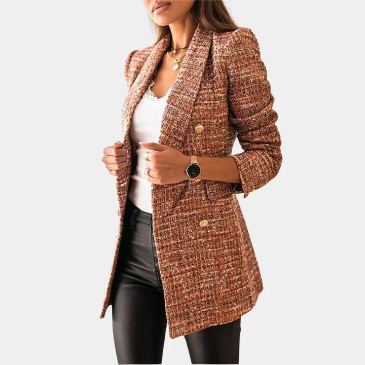 Women's Slim Fit Plaid Double Breasted Blazer