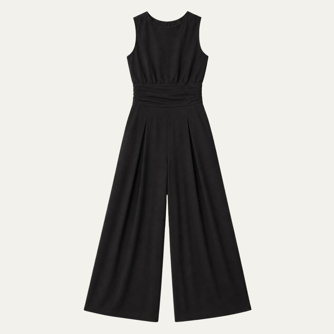 Women's Mock Neck Wide Leg Jumpsuit with Pleated Waist