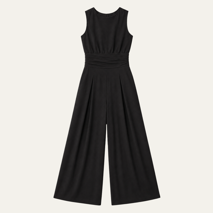 Women's Mock Neck Wide Leg Jumpsuit with Pleated Waist