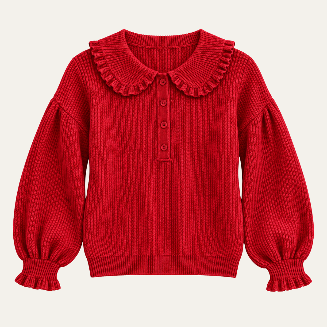 Women's Ruffle Collar Ribbed Knit Sweater
