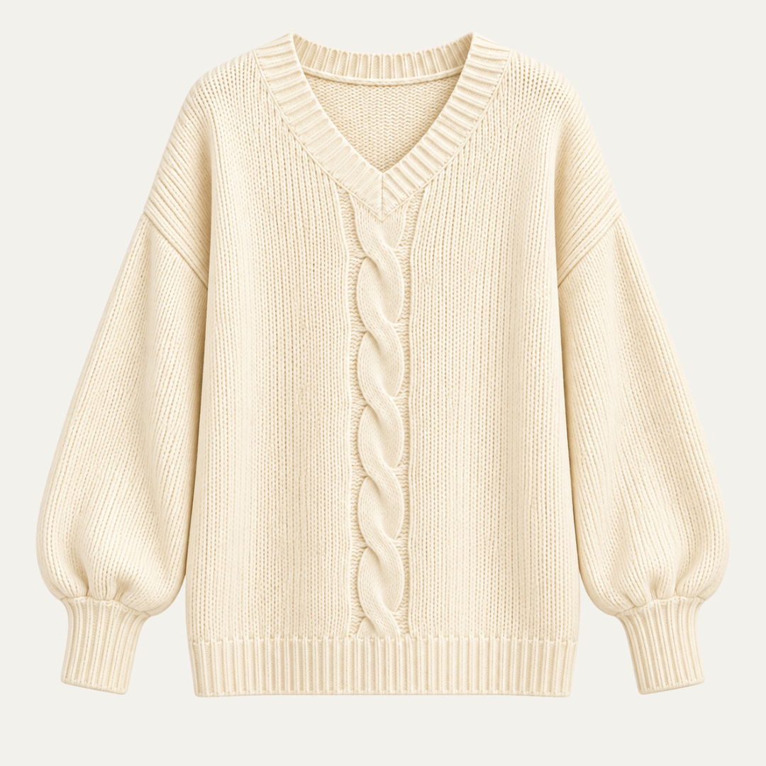 Women’s V Neck Cable Knit Sweater