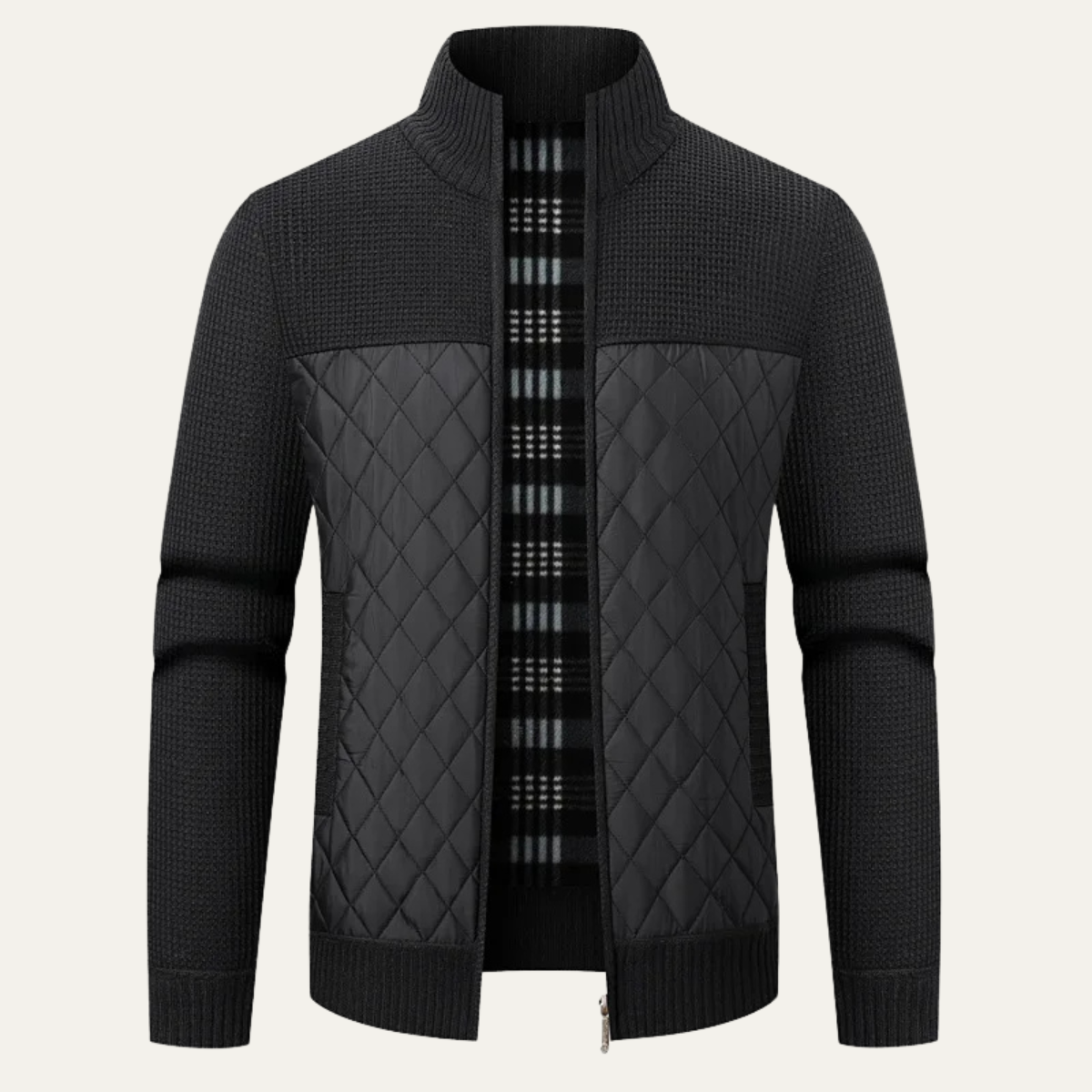 The Taranto Men’s Warm Winter Zip Up Quilted Knit Puffer Jacket - Black