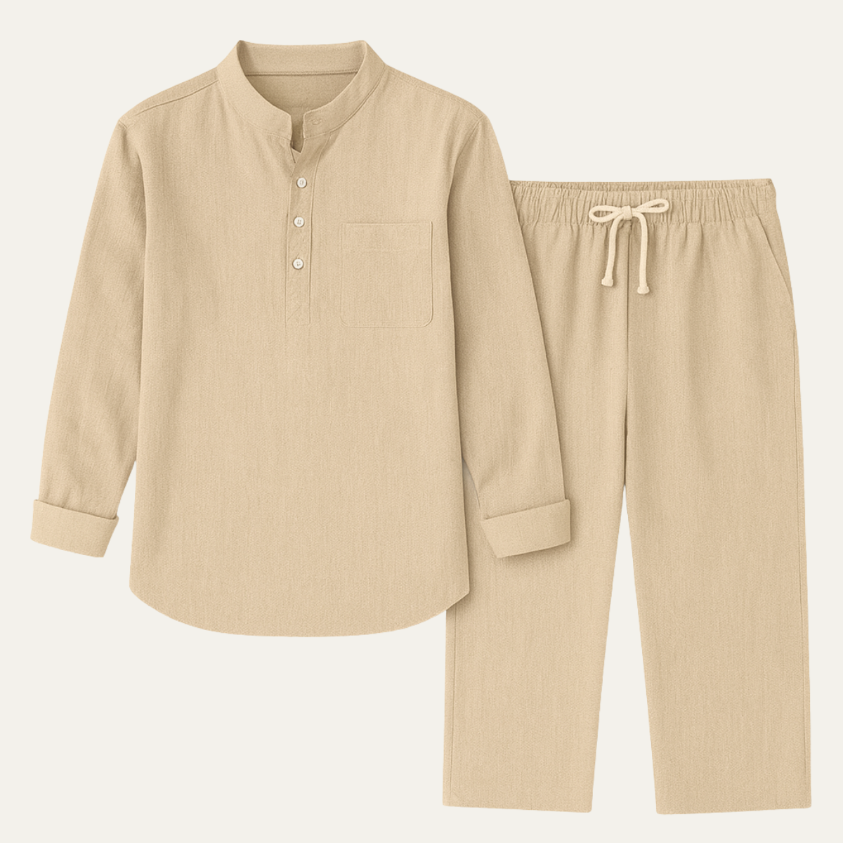 The Versailles Men’s Casual Long Sleeve Shirt &amp; Relaxed Pants – Lightweight Beach Outfit