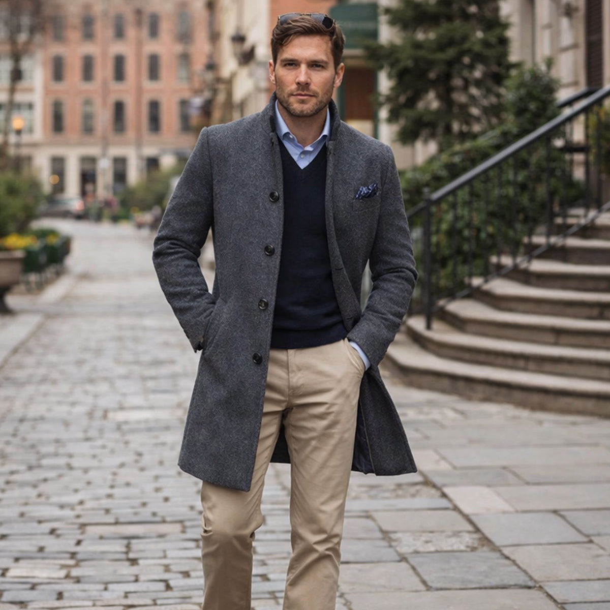 The Collingwood Men's Elegant Wool Blend Single Breasted Winter Trench Coat