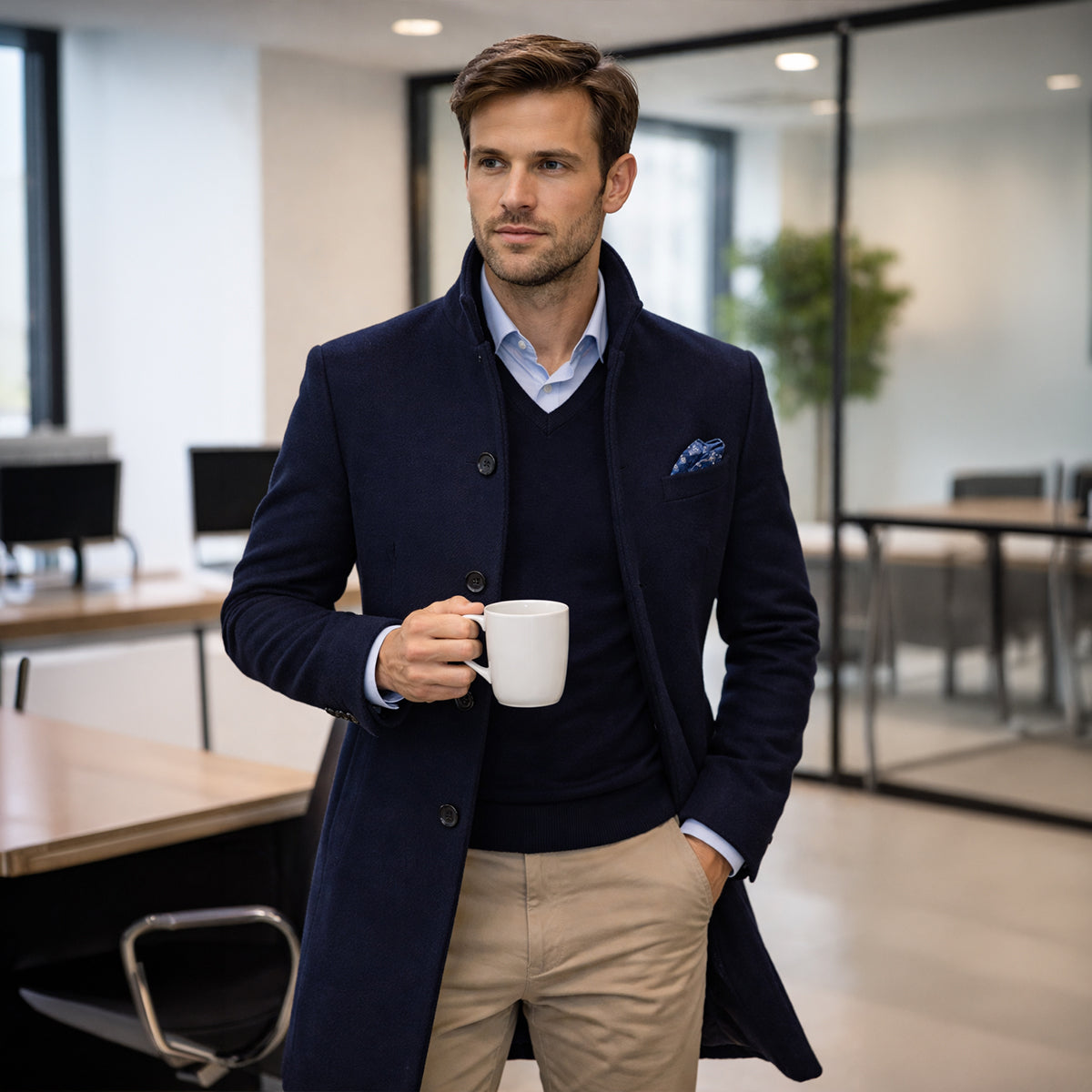 The Collingwood Men's Elegant Wool Blend Single Breasted Winter Trench Coat