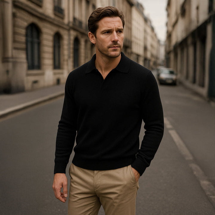 The Portofino Knitted Long Sleeve Polo Sweater for Men - Open Collar