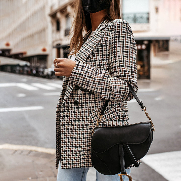 Women's Plaid Double Breasted Blazer