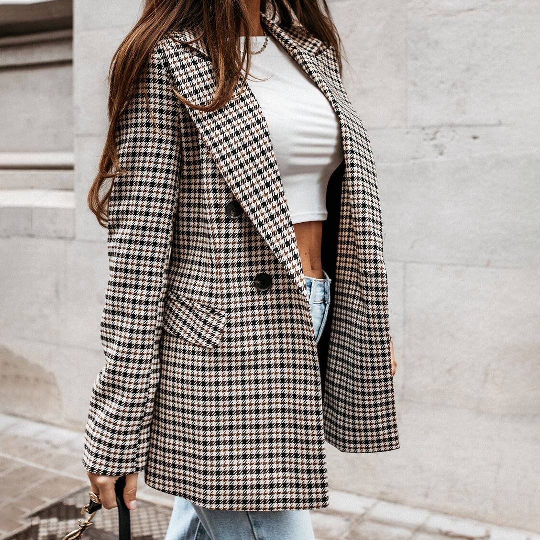 Women's Plaid Double Breasted Blazer