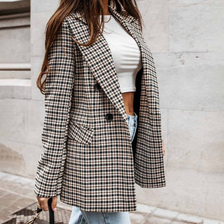 Women's Plaid Double Breasted Blazer