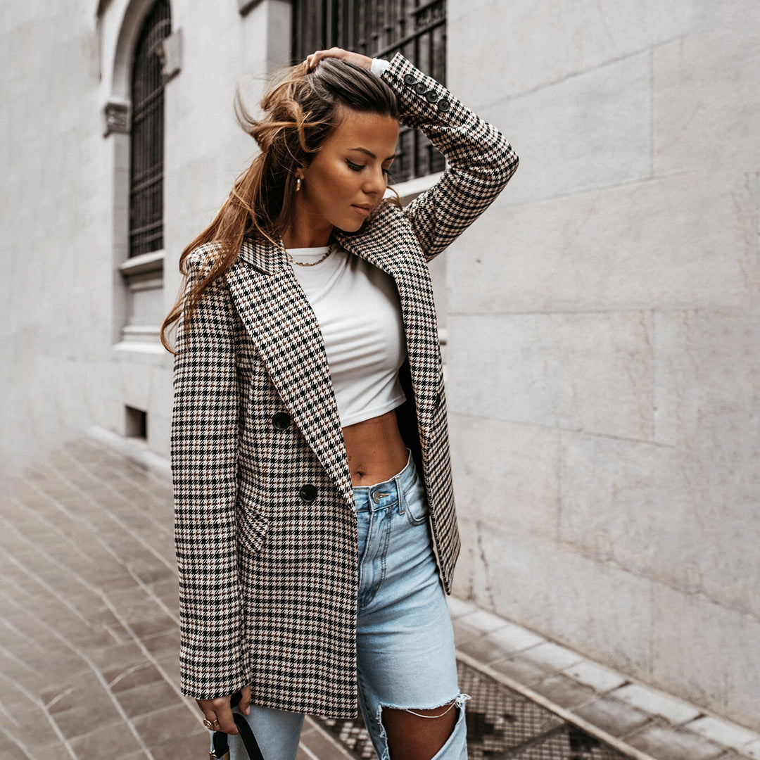 Women's Plaid Double Breasted Blazer