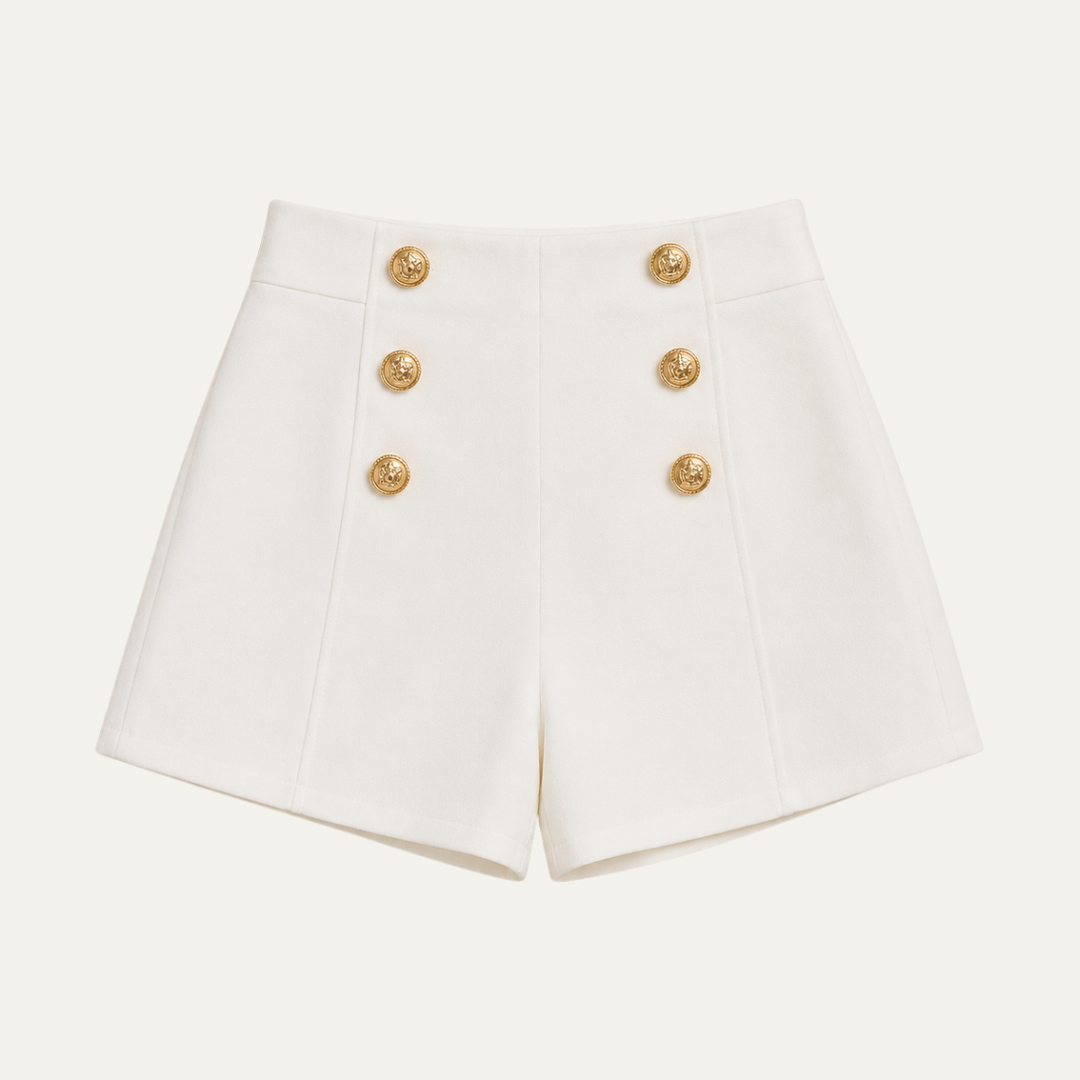 Women's High Waist A Line Shorts with Double Button Detail