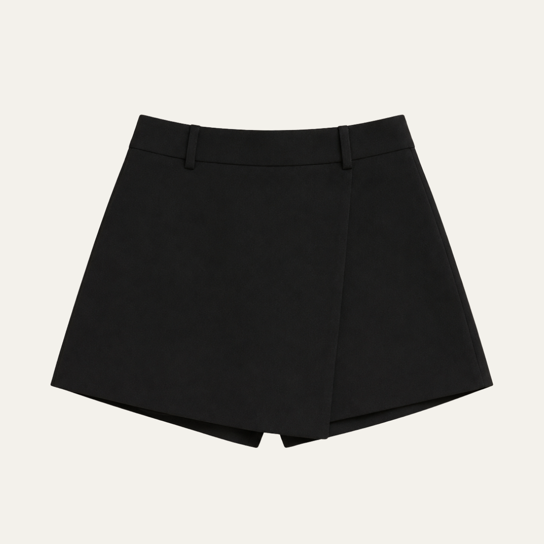 Women's Black A Line Skort with Belted High Waist