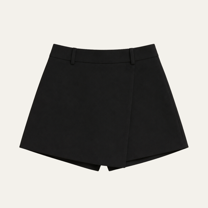 Women's Black A Line Skort with Belted High Waist