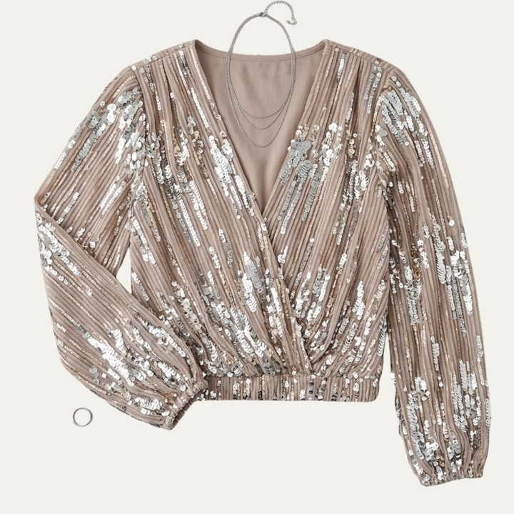 Silver Sequin V Neck Top