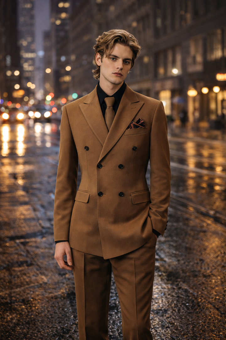 The Chelsea Men’s Brown Double Breasted Suit – Slim Fit Tailored 2 Piece Elegant Set