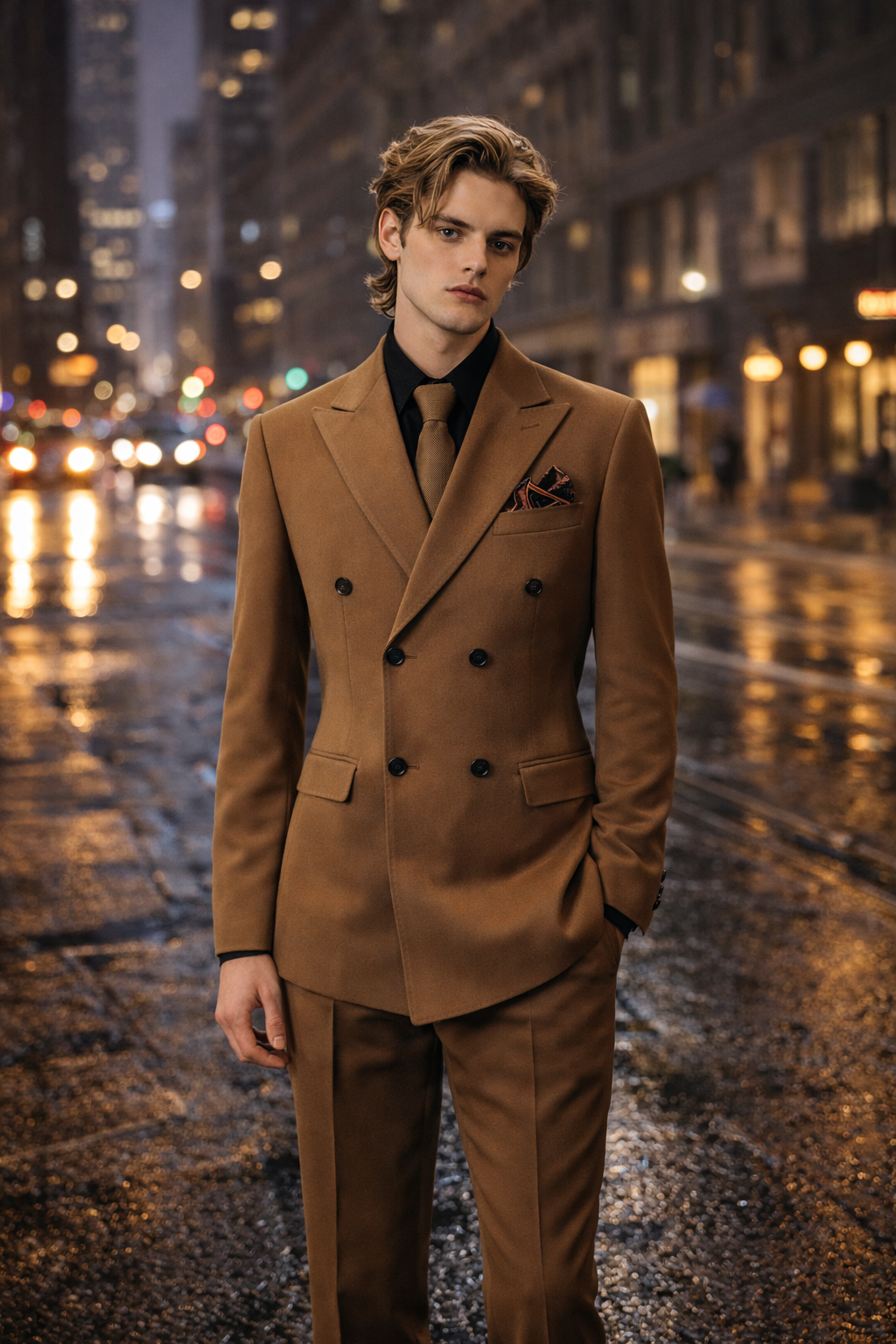The Chelsea Men’s Brown Double Breasted Suit – Slim Fit Tailored 2 Piece Elegant Set