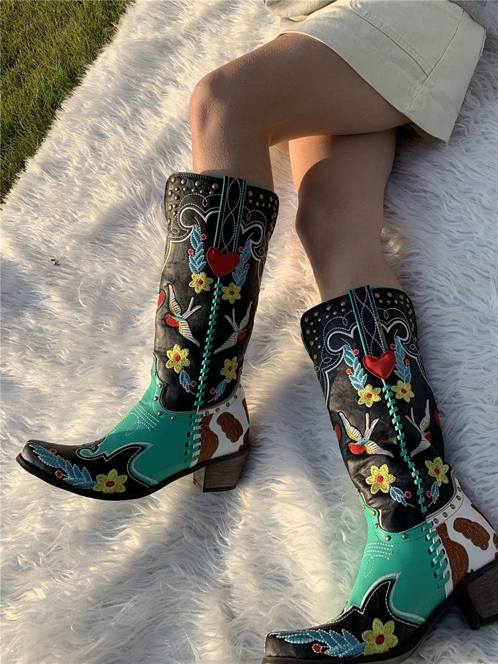 Women's Western Style Cowboy Boots with Pointed Toe