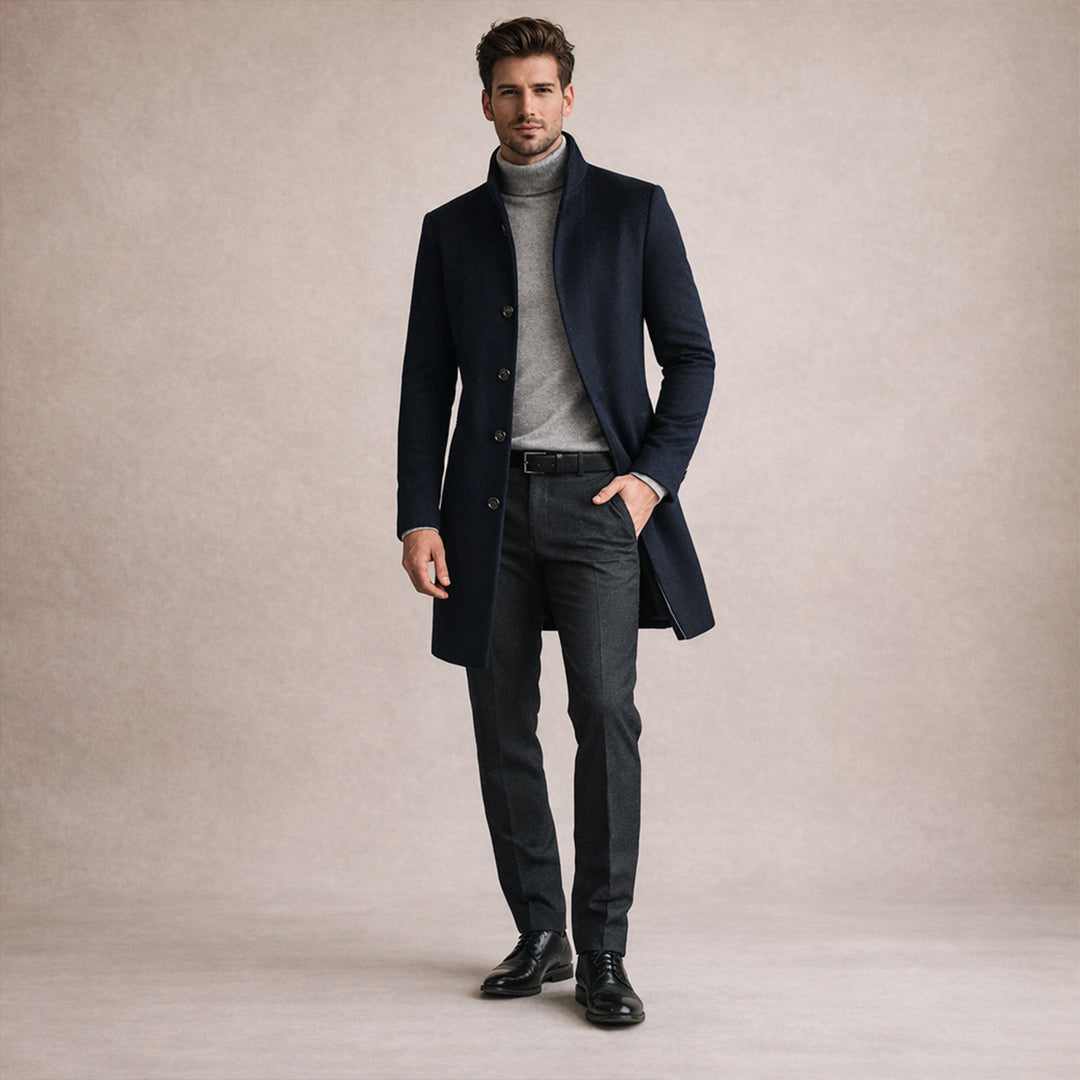 The Collingwood Men's Elegant Wool Blend Single Breasted Winter Trench Coat