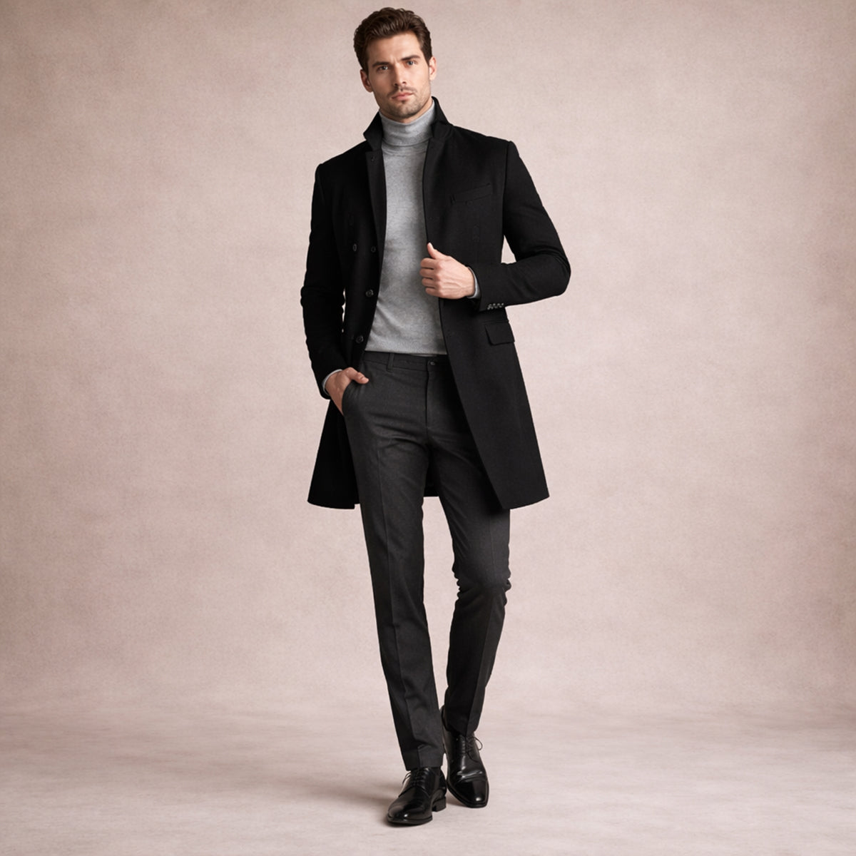 The Collingwood Men's Elegant Wool Blend Single Breasted Winter Trench Coat