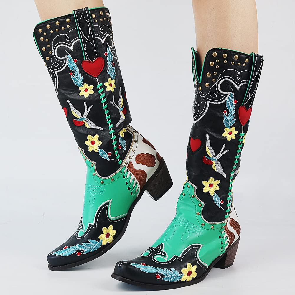 Women's Western Style Cowboy Boots with Pointed Toe