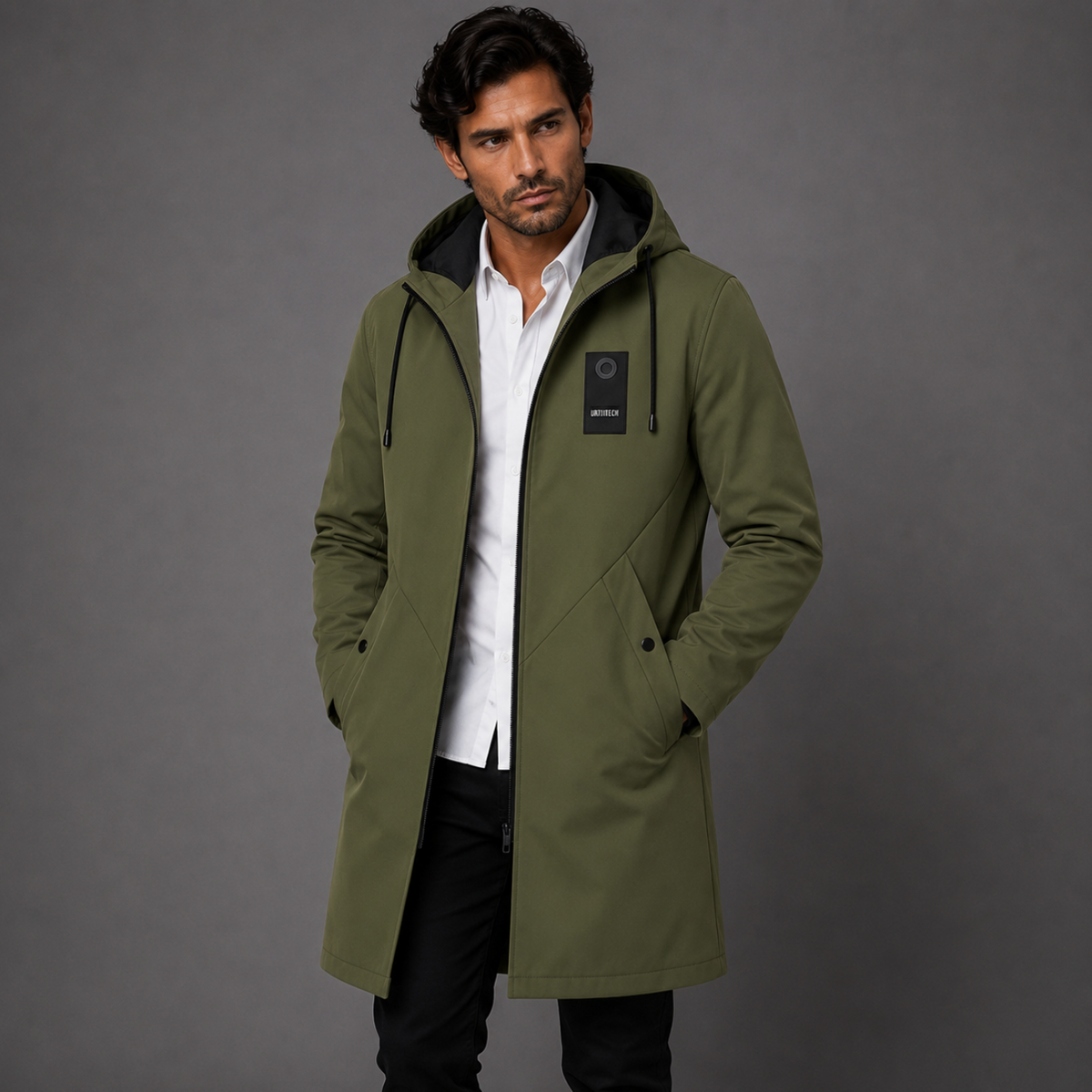 The Crestfall Men's Waterproof Long Rain Jacket – Windproof Hooded Casual Coat