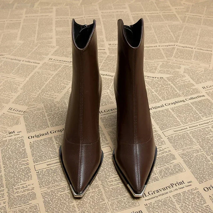 Women's Leather Ankle Boots with Square Heel