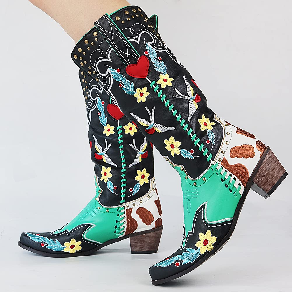 Women's Western Style Cowboy Boots with Pointed Toe
