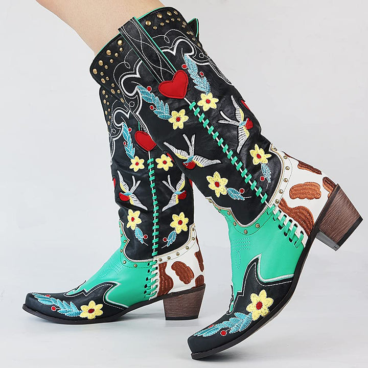Women's Western Style Cowboy Boots with Pointed Toe