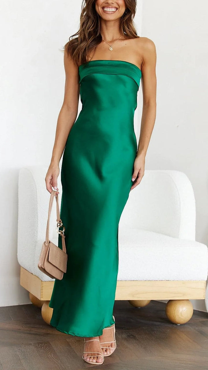 Women's Off Shoulder Satin Maxi Dress