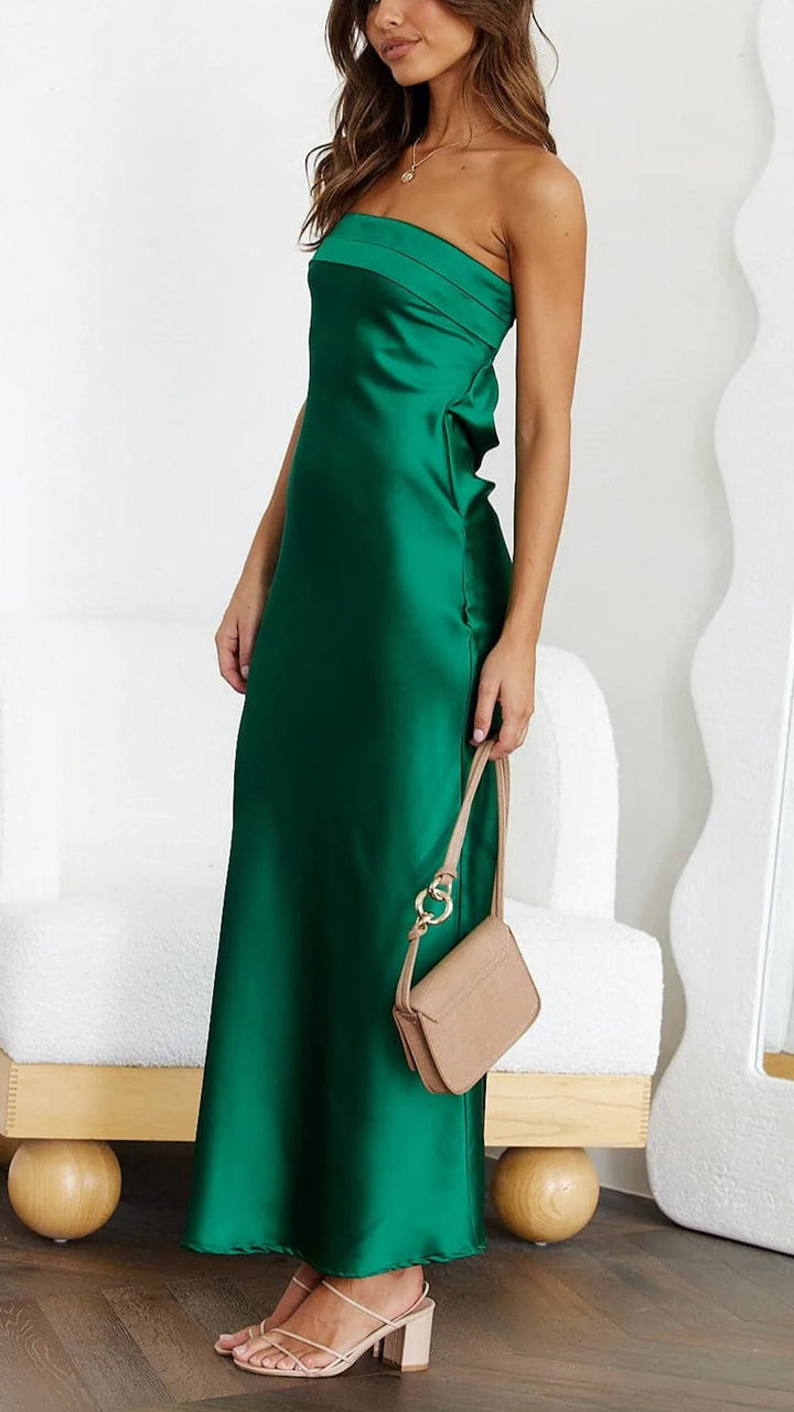 Women's Off Shoulder Satin Maxi Dress
