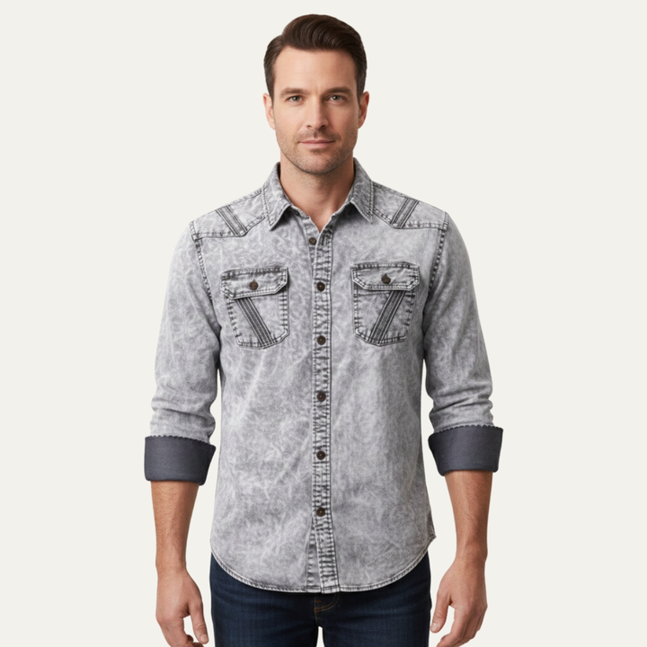 The Windcrest Men’s Casual Button Up Vintage Denim Shirt