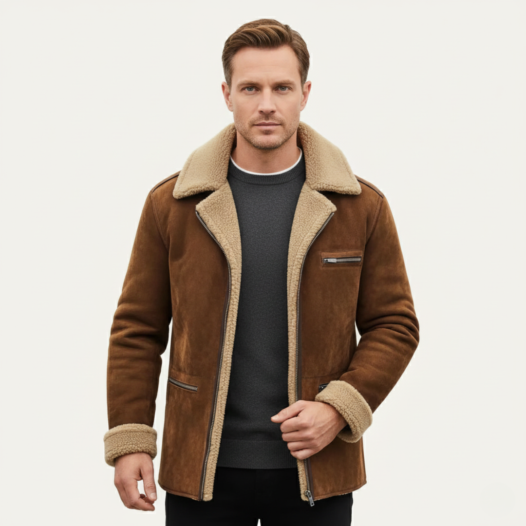 Men’s Vintage Faux Leather Shearling Fleece Jacket