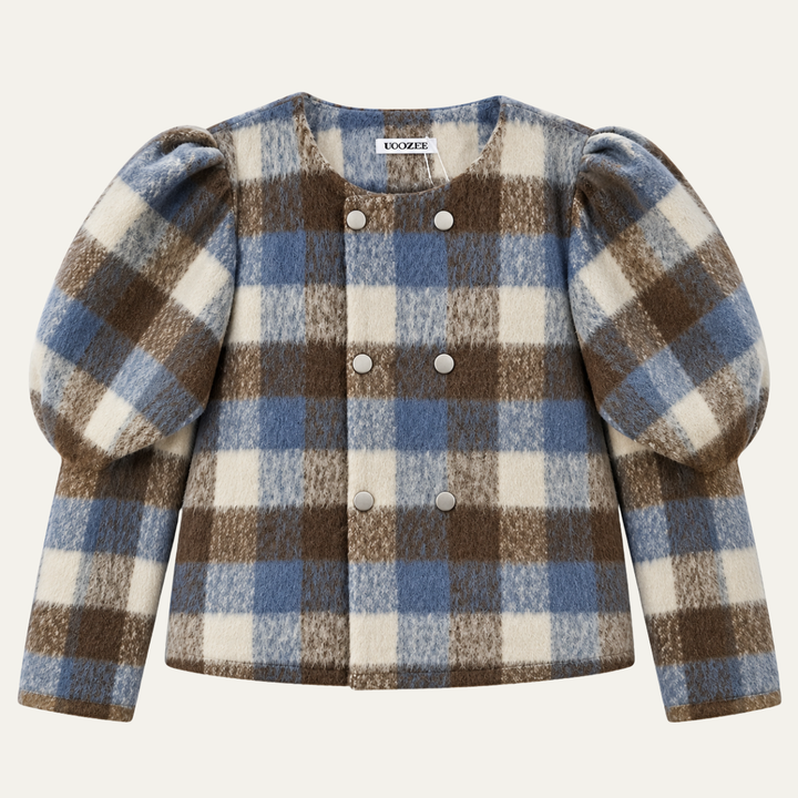 Women's Plaid Puff Sleeve Tweed Jacket