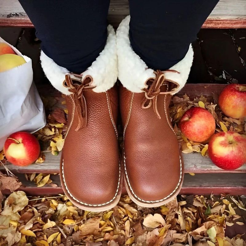 Women's Black Leather Waterproof Winter Boots
