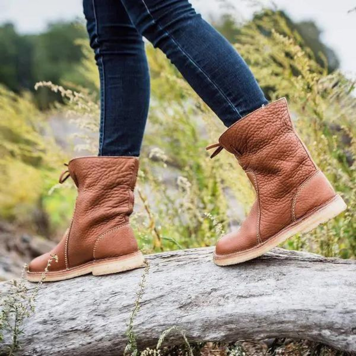 Women's Black Leather Waterproof Winter Boots