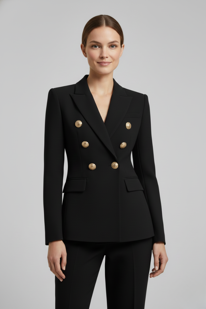 Women's Double Breasted Blazer with Gold Buttons