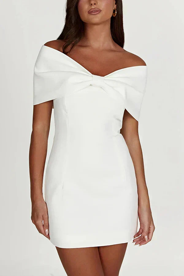 Women's Off Shoulder Mini Dress with Bow
